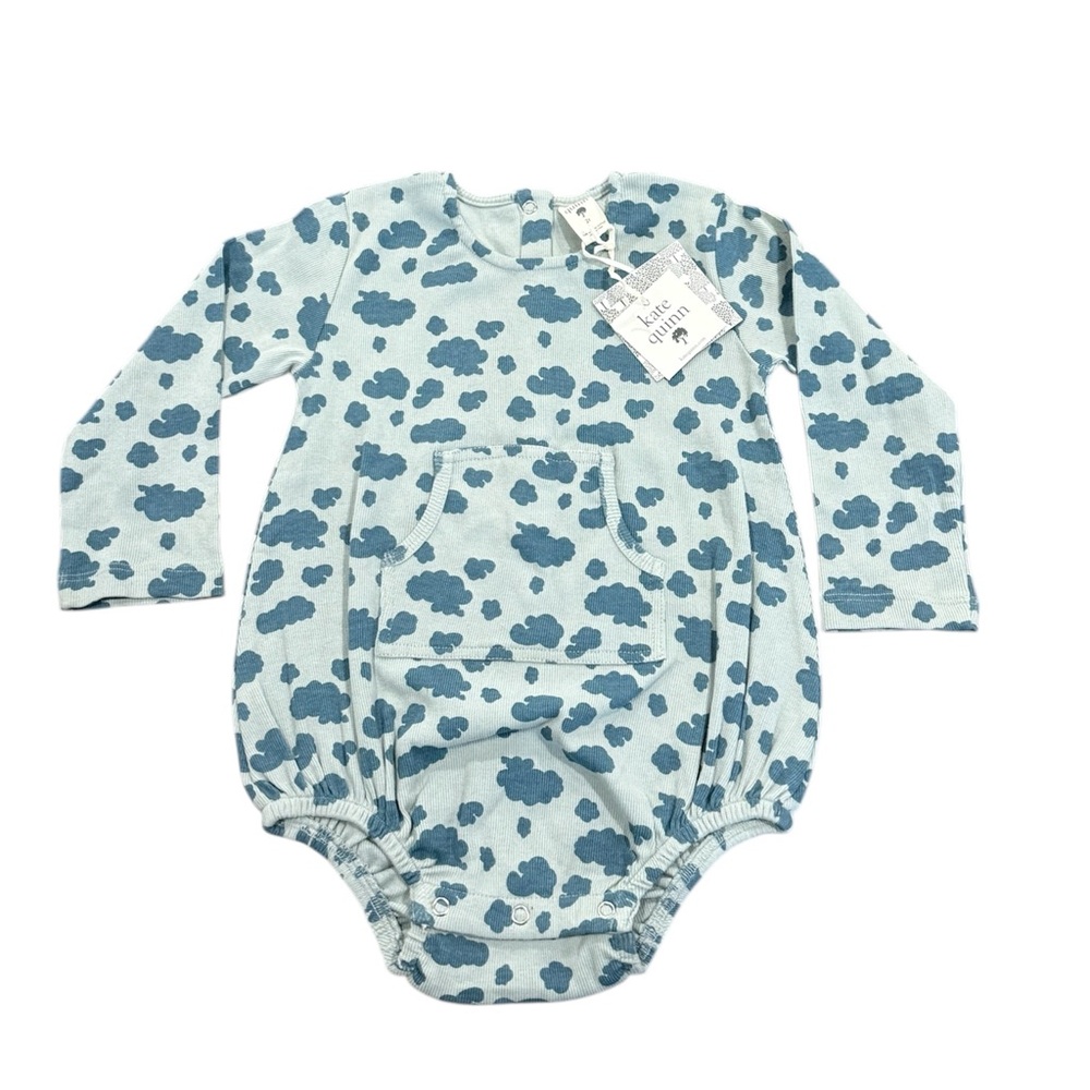 Kate Quinn Organic Cotton Cloud Scatter Long Sleeve Kanga Bubble Onesie. 2T, NWT